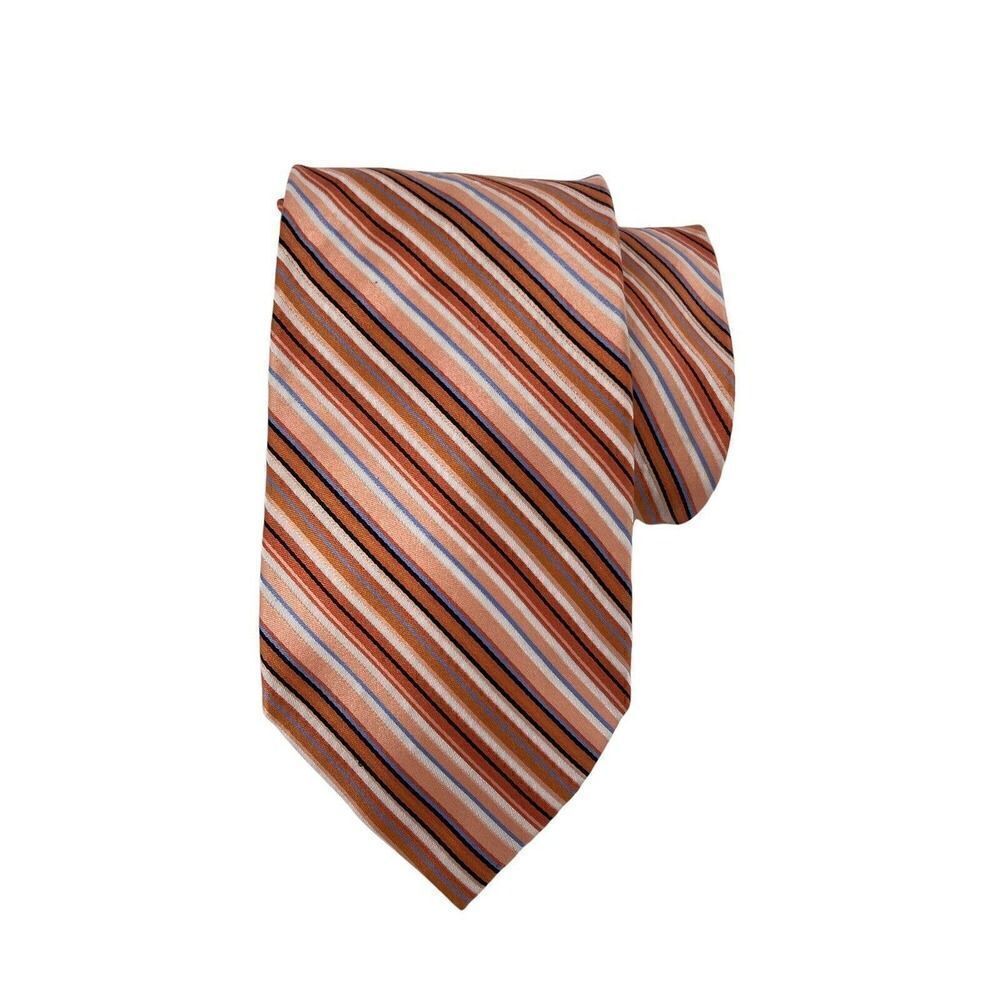 Pronto Uomo Tie 100% Silk Woven Extra Long Peach Multicolored Diagonal Striped